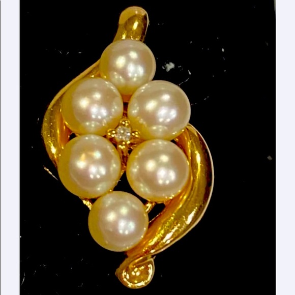 Pearls Diamond and 10 karat real gold pendant - Picture 1 of 12